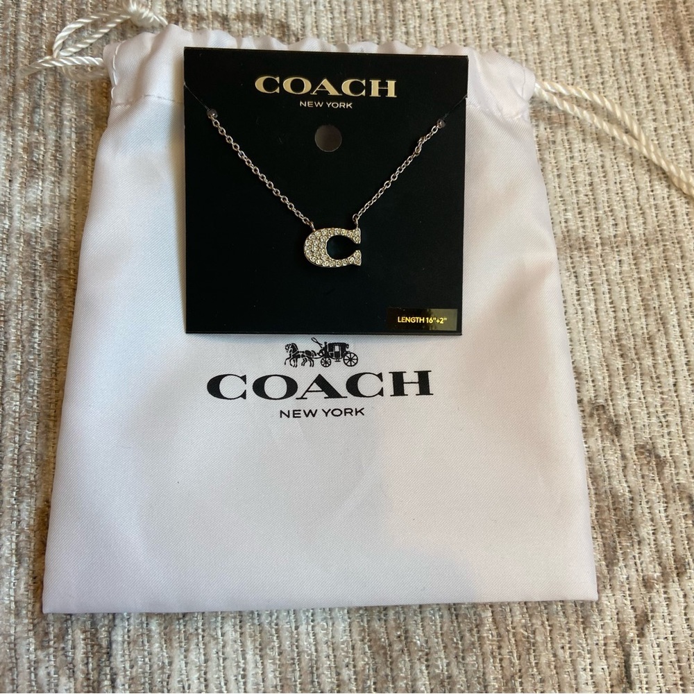 Coach Pave Signature Necklace Silver